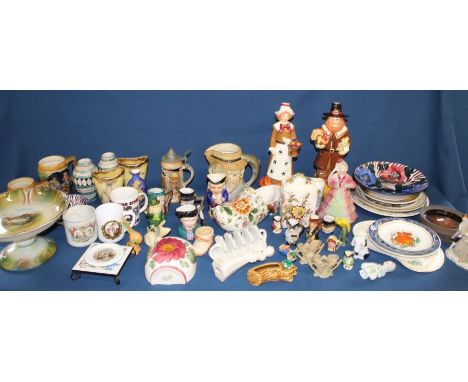 Selection of mixed ceramics including character jugs, Mason's lidded jar, 2 American Halloween tea light holders etc.