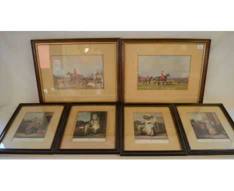 Pair of J S Sanderson Wells hunting prints signed in pencil &amp; 4 framed Cries of London prints