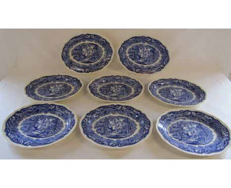 Collection of 7 Mason's Vista oval dinner plates&nbsp;