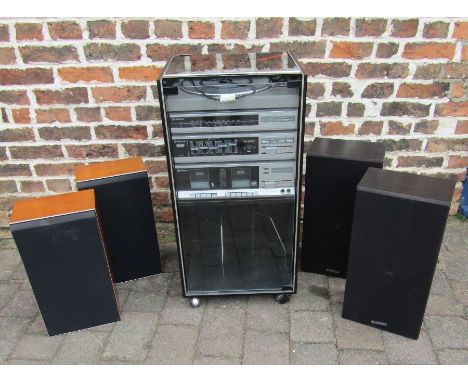 Amended description - Hitachi cabinet stereo music centre with record player T-44L and another pair of B&amp;O Bang and Olufs