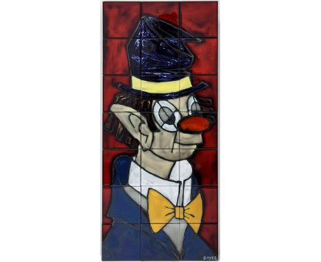 Andre Bayer (French ceramicist) - Picture consisting of 21 ceramic tiles, decorated with enamel that creates a clown figure, 