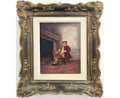'A man smoking a pipe' - based on a 19th century painting, signed, oil on panel, based on an ancient painting from the 19th c