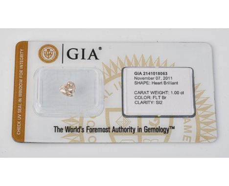 
	
		An un-mounted fancy light brown coloured diamond, heart brilliant cut, stated to weigh 1.00 carats, in a GIA blister pac