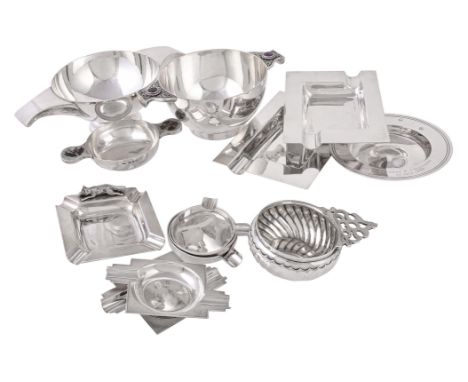 
	
		A collection of silver bowls and ashtrays, including: a Scottish quaich by J. B. Chatterley &amp; Sons Ltd, Edinburgh 19