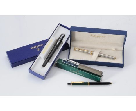 
	
		Waterman, Hemisphere, a brushed white metal fountain pen, the cap with a gilt clip and cap band, medium nib, cartridge f