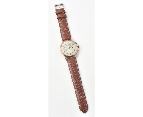 
	
		Mediator,
		Gold coloured wrist watch
		Movement: Cal. Landeron L 51, manual wind chronograph, 17 jewels
		Case: Gold co