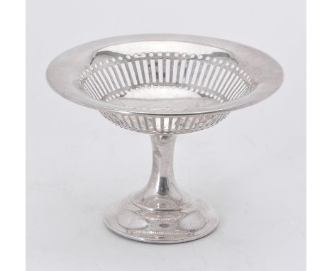 
	
		A silver pedestal bowl by Asprey &amp; Co., Birmingham date letter rubbed, the body with pierced bands, on a circular mo