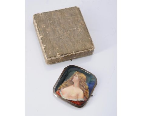 
	
		A silver and enamelled cigarette case, circa 1900, stamped 900, the cover enamelled with a nude female figure, 9.5cm (3 