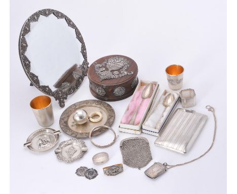 
	
		Y&nbsp;A collection of silver, silver coloured and white metal items, to include: an Edwardian silver vesta case by Rola