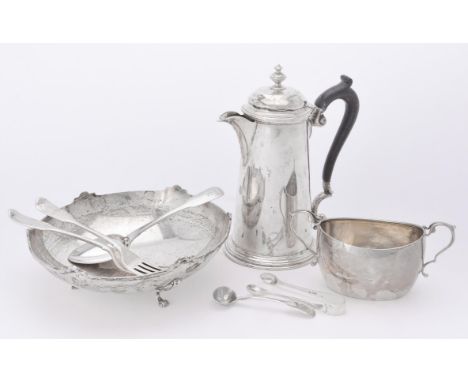 
	
		A collection of silver items, to include: a silver shaped circular bowl by W. H. Haseler Ltd., Birmingham 1936, with a s