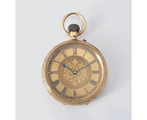 
	
		John Bennett, 
		Gold coloured keyless wind open face pocket watch, no. 56111
		Movement: Three armed domed balance, fla