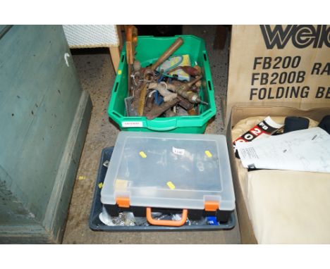 Three boxes containing various tools, screws etc