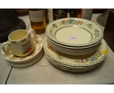 A collection of Copeland Spode "Strathmere" patterned dinnerware and a Royal Doulton "Bunnykins" cup and bowl