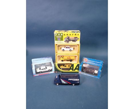 Four boxed Vanguard Models including a Westons Commer Dropside, Bedford Type 'S' Van, Singer Chamois Coupe, etc., a boxed Cor