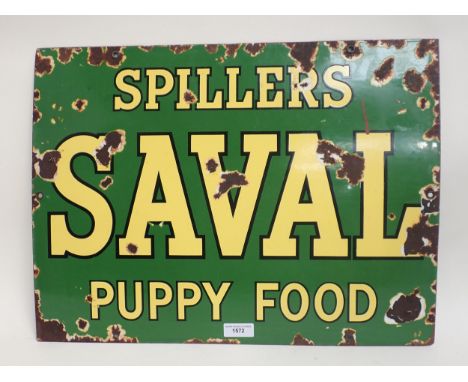 An original Spillers Saval Puppy Food enamel Sign 24in W x 18in H 