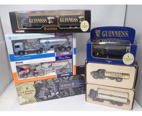 Five boxed Corgi Guinness Lorries, a boxed Corgi Damac Transporters Lorry and a boxed M.A.N. Rohrbach Zement Lorry 