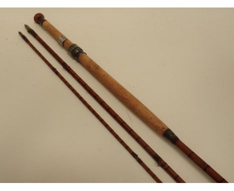A Hardy Bros. Palakona 'The Gold Medal Rod' 14ft three piece split cane Salmon Rod with snake rings and agate butt ring, No.2