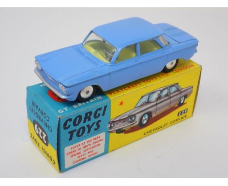 A boxed Corgi Toys No.229 blue Chevrolet Corvair 