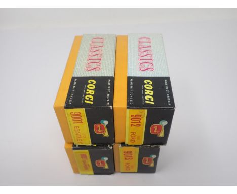 A boxed Corgi Classics No.9001 1927 Bentley, No.9012 1915 Ford, No.9013 1915 Ford and No.9021 1910 Daimler
