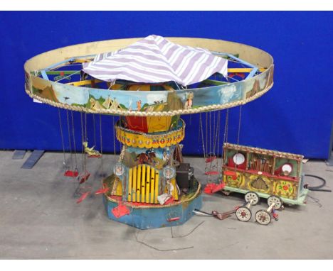 An electric operating large scale  scratch built wooden Model of Spinning High Chair Fairground Ride 3ft D x 2ft 6in H approx