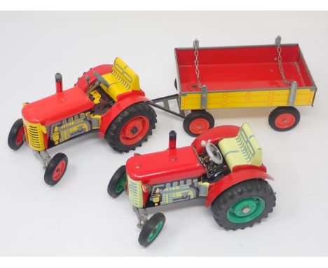 A clockwork KDN Tractor and a Zetor Tractor and Trailer 