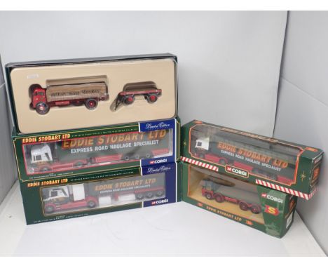 Five boxed Corgi Eddie Stobart Vehicles including Sacnia T-Cab, Man Refrigerated Box Trailer, ERFV Sheeted Lorry, etc. 