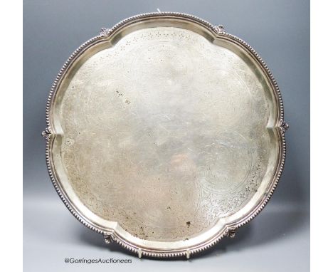   A late Victorian silver shaped circular salver, with engraved inscription, George Howson, Sheffield, 1896, 37.5cm, 40oz.