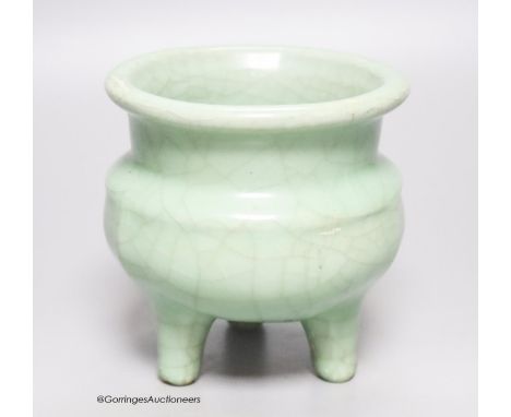   A Chinese green crackle glazed tripod censer, height 12cm