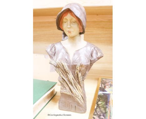   A French Art Nouveau ceramic portrait bust, 'Ruth', 42.5 cm high