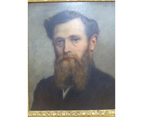   19th century Continental School, oil on canvas, Portrait of Ludwig Jassmann Obit 1876, monogrammed WRH and dated 1877, 40 x