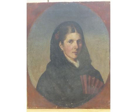   19th century English School, oil on canvas, Portrait of a Spanish woman, 64 x 51cm, unframed
