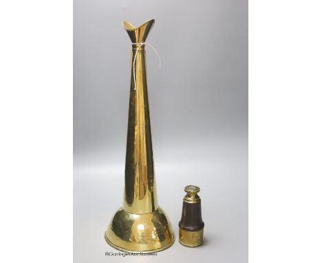   A Victorian mariner's brass amplifier, length 45cm and a Ross of London monocular