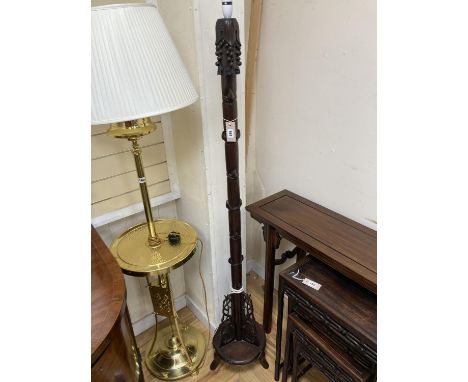   A Chinese carved hardwood floor lamp. H-167cm.