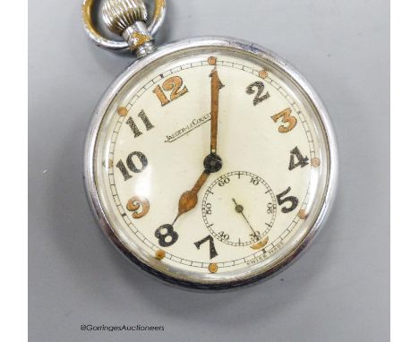  A Jaeger LeCoultre chrome cased military pocket watch, inscribed  G.S.T.P. over F009530.