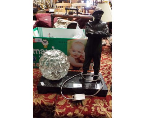 A spelter and marble effect table lamp