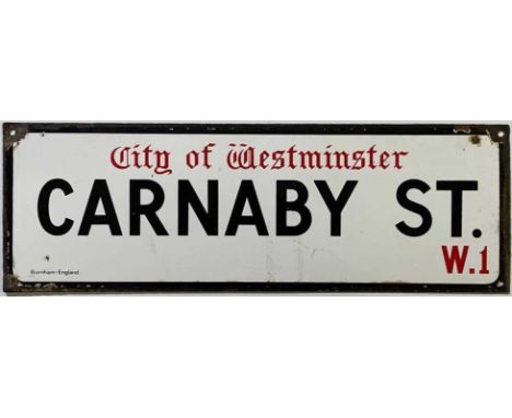 Made by Burnham-England. Measures 45.5cm x 15cm. Enamel loss at corners where it has been hung plus a couple of small chips i