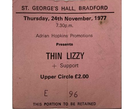 A ticket stub for a concert at St. George's Hall, Bradford on 24th November 1977 signed to reverse with inscription 'Ta' by P