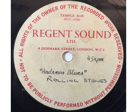 THE ROLLING STONES - ANDREW'S BLUES - REGENT SOUND 7" ACETATE RECORDINGS. Remarkable to uncover 7" acetate featuring the comm