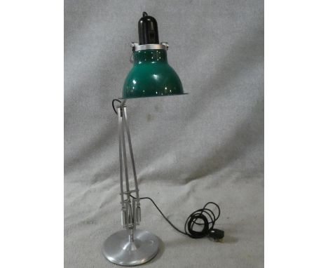 A vintage anglepoise lamp by Anglepoise with green perspex shade and makers label to brushed chrome base. H.77cm 