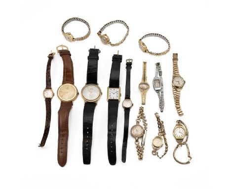 Collection of Ladies and Gents wristwatches. Including 9ct gold gents Vertex Revu, manual wind, brown leather strap; 18ct gol