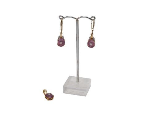 Glenn Lehrer, a pair of ruby and diamond earrings and a matching pendant, all stamped "9k," 4.75 grams, cased, and with certi