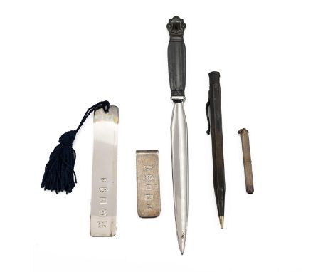 Small Silver Group - tooth pick, money clip, book mark, pencil &amp; letter opener.