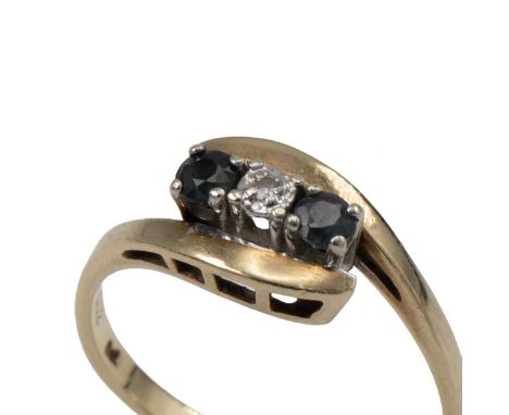 9ct gold, diamond set gem set twist ring, finger size O, 2.21 grams.