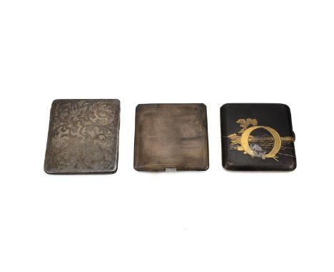 Silver cigarette case with engine-turned decoration, hallmarked Chester 1935, weight 76.4 grams; Japanese cigarette case with