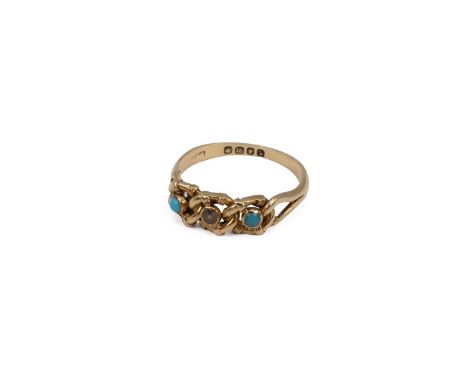 18ct gold and turquoise set ring with curb link setting, size N, weight 2.8 grams.