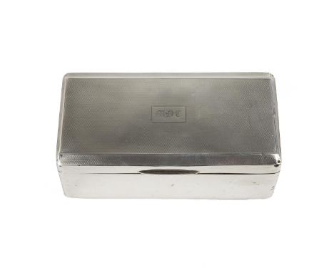 Silver Cigar Box with engine turned decoration to the lid, hallmarked Birmingham, date and makers mark indistinct, L17.5 X D 