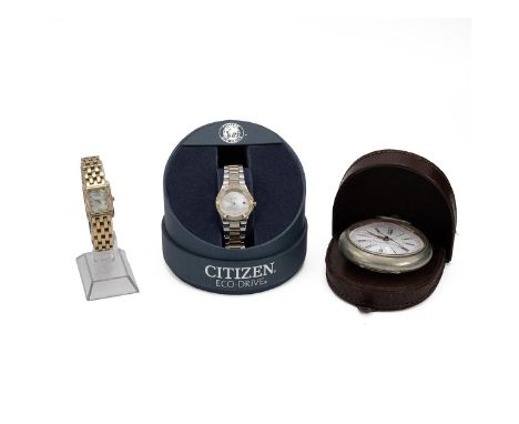 Citizen Eco-drive watches x2 &amp; a Henry Mariens pocket watch. Ladies Citizen Eco-Drive WR100, Stainless steel with gold hi