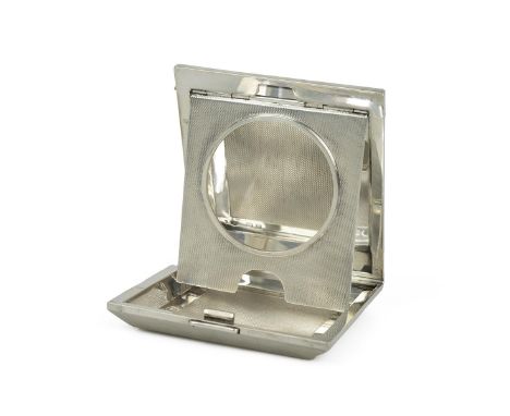 Goldsmiths & Silversmith Co Ltd silver engine-turned folding pocket watch stand, hallmarked Birmingham 1936. 149g.