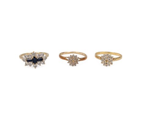 18ct gold and diamond cluster ring, finger size N and 1/2, 2.71 grams, along with 9ct gold gem set rings, 4.76 grams.