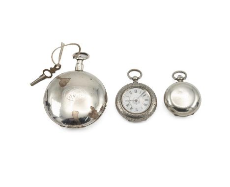 Two silver pocket watches and a compass. Sterling Silver Georgian pocket watch, marked for George Jamison, Charing Cross, hal